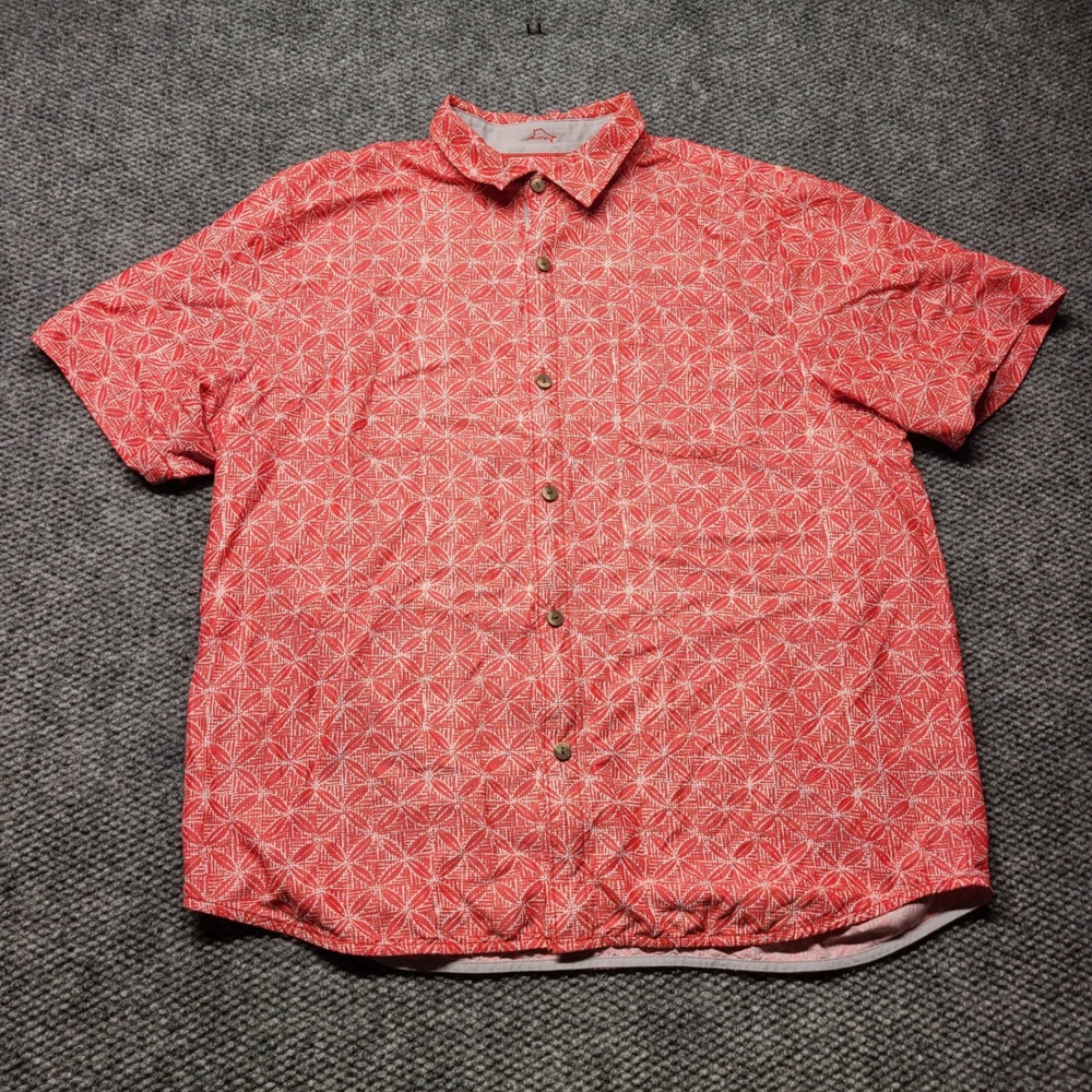 Tommy Bahama Coconut Point IslandZone Shirt Mens XL Red Geometric Short Sleeve
